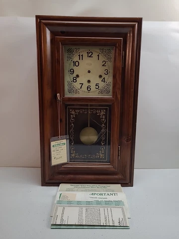 Vintage Ethan Allen Pine Ogee West Minster Wall Clock w/ Urgos Movement UW08102A Cover
