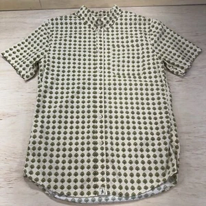 Altamont Shirt Mens Medium Woven Short Sleeve Button Up Peacock Leaves All Over - Picture 1 of 21