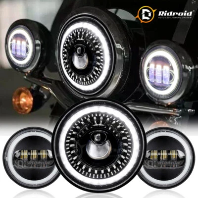 Halo 7" LED Headlight + 4.5" Fog Lights For Harley Davidson Softail Deluxe FLSTN - Image 1 of 4