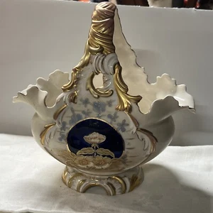 Antique Royal Rudolstadt Germany Painted Handled Floral Porcelain Vase 9” - Picture 1 of 7