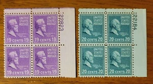 Vintage US Stamps #824, 825 Plate Blocks Of 4 MNH OG - CV $12.50 - Picture 1 of 7