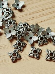 50 ANTIQUE SILVER LEAF / FLOWER BEAD CAPS 6MM  Jewellery making crafts UK