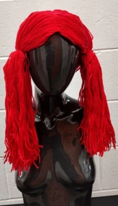 RED YARN WIG BRIGHT VINTAGE 1990'S RAVER FUNKY TECHNO WIG LONG HAIR STYLE DOLL - Picture 1 of 6