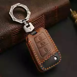 Leather Car Key Cover Keyring Shell Fob Case for Volkswagen Golf 7 MK7 Tiguan MK - Picture 1 of 8