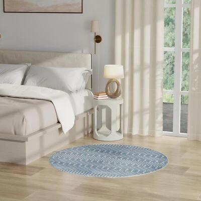 Alfombra redonda Nourison Astra lavable a máquina azul 4' x fácil limpieza, no Foto 1 de 4