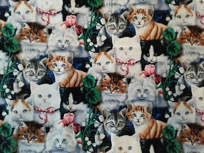 Adorable Cats Kittens on Cotton Fabric David Textiles Jenny Newland 1 Yard 42 W - Image 1 of 4