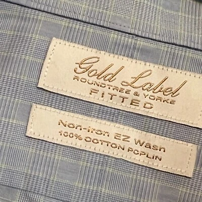 New Roundtree & Yorke Gold Label Non Iron EZ Plaid Pinpoint Dress Shirt 17.5 - Image 1 of 4