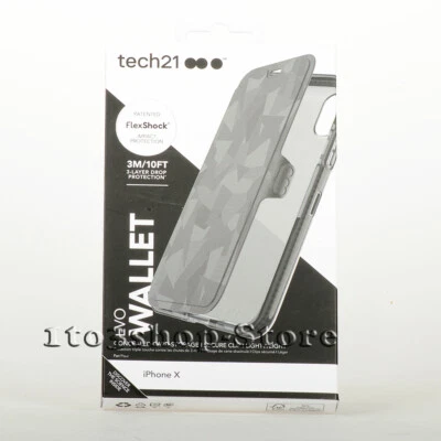 Tech 21 Evo Wallet Case Folio Flip Cover Card Slot iPhone X XS Black Camo Grey - Image 1 of 4