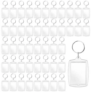 100 Pcs Acrylic Blank Insert Photo Picture Frame Keychain Keyring for Men Women - Picture 1 of 6