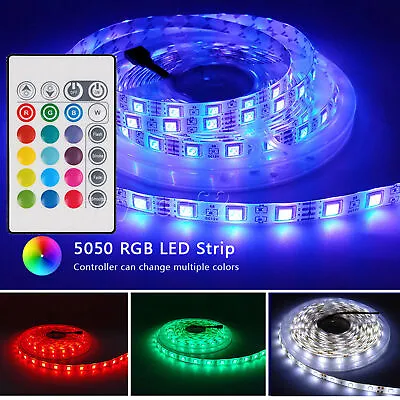 New USB LED Strip Lights 1-5M 5050 RGB Colour Changing Tape Cabinet TV Lighting • 1.66€