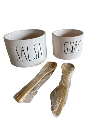 Rae Dunn Artisan Collection Guac & Salsa Ceramic Bowl Set W/ Bamboo Spoons - Image 1 of 4