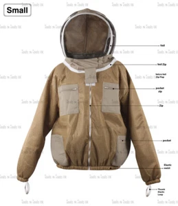 KHAKI ADULT SMALL JACKET THREE LAYERS MESH BEEKEEPING BEE VENTILATED COOL AIR - Picture 1 of 4