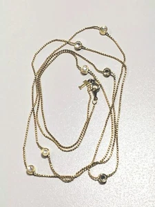 Collar Largo Trifari Tono Dorado Redondo Cristal Acentos T Etiqueta Colgante 18" - Imagen 1 de 6