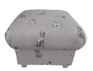 Fryetts Pooch Natural Fabric Footstool Pouffe Puppies Dogs Bulldogs Terriers New - Picture 1 of 24
