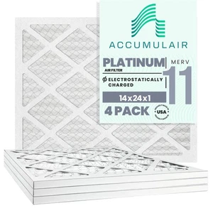 14x24x1 (13.75 x 23.75) Accumulair Platinum 1-Inch Filter (MERV 11) (4 Pack) - Picture 1 of 5