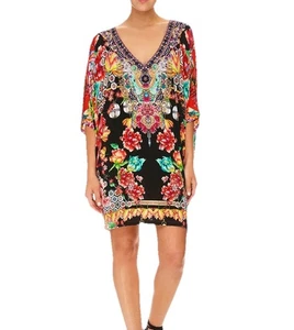 Camilla Dress Size OS Bat Sleeve Painted Land Embellished Resort Cover Up Kaftan - Picture 1 of 20