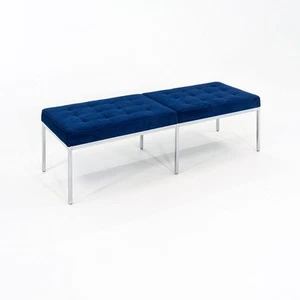2011 Florence Knoll Three Seat Bench w/ Steel Frame and Blue Fabric 2x Available - Picture 1 of 12