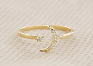 Moissanite Diamond Ring 925 Silver Cocktail Ring Half Moon Adjustable Ring - Picture 1 of 9