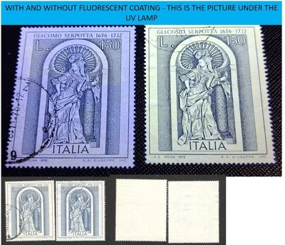 ITALY-2 USED STAMPS, 150 L-ERROR-WITH AND WITHOUT FLUORESCENCE-Mi.No. 1534-1976. - Image 1 of 4