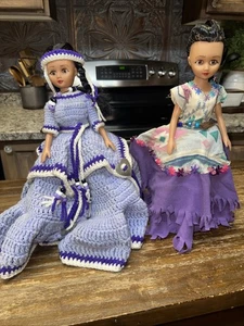COPPIA (2) Bambole indiane nativi americani bambina 15 pollici vestito all'uncinetto fatto a mano - Foto 1 di 11