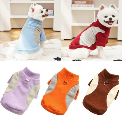 Pet Fleece Sweatshirt Puppy Coat With D-ring Dog Splicing Colors Jacket DIY US✿ - Image 1 of 4