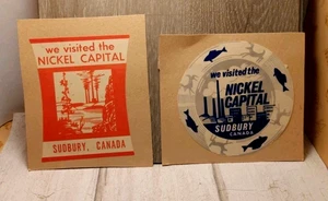 Vtg Sudbury Canada Nickel Capital Travel Decals Set of 2 Souvenir Stickers - Foto 1 di 8