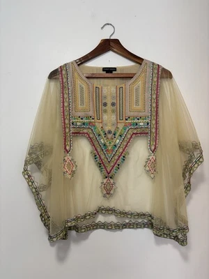 Tanvi Kedia Smock Top S Embroidered Sheer Tunic Kimono Blouse Boho Anthropologie - Image 1 of 4