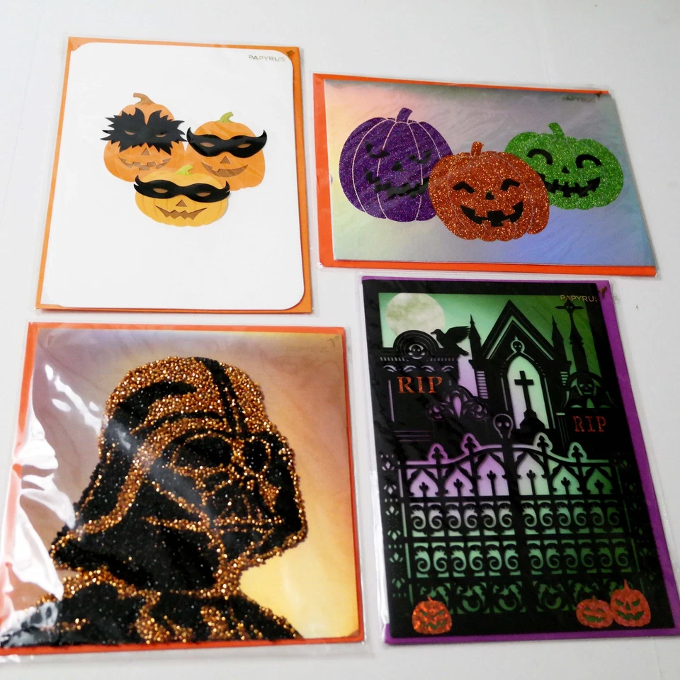 Papyrus Lot of 4 Halloween Greeting Cards Star Wars Pumpkins NEW! Embellished - Image 1 of 4