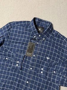 Camisa Emporio Armani Para Hombres L Azul Cuadros Manga Larga Vestido Abotonado Nueva con Etiquetas - Imagen 1 de 6