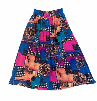 Falda delantera vintage años 90 colorida seda con botones Foto 1 de 4
