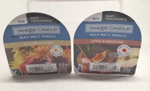 2X Yankee Candle fall Scented Wax Melt Singles golden autumn & apple sweet fig  - Picture 1 of 2