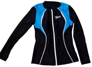 SPEEDO Womens Swimming Long Sleeve T-Shirt Black Rash Guard Round Neck UK 34" M - Picture 1 of 3