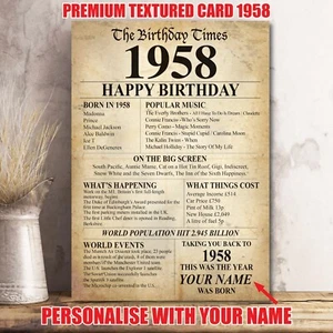 Poster Idea Regalo Compleanno 1958 Stampa Retro In Edizione Milestone QUALSIASI ANNO - Foto 1 di 6