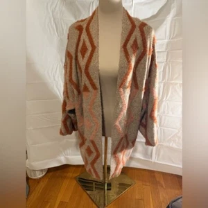 JODIFL Orange and Tan Cardigan Sweater with Geometric Pattern - Picture 1 of 7