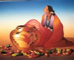 R.C.Gorman-"WOMAN WITH CHICKEN POT"- Native American-Print-10.5x13- 9.50 - Picture 1 of 1