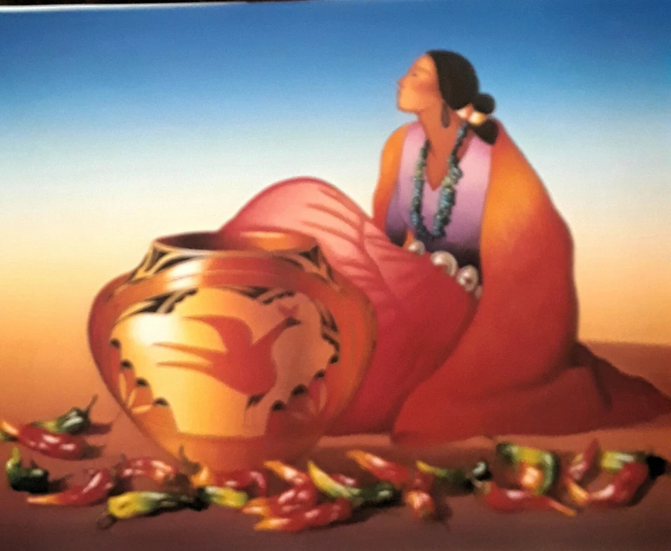 R.C.Gorman-"WOMAN WITH CHICKEN POT"- Native American-Print-10.5x13- 9.50 - Image 1 of 1