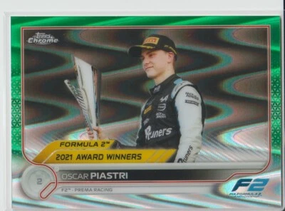2022 TOPPS CHROME FORMULA 1 OSCAR PIASTRI AW GREEN RAYWAVE REFRACTOR #07/99 #199 - Image 1 of 2