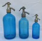OLD  SODA SIPHON BOTTLES BOUTEILLES BLUE GLASS 0.3, 0.5 & 1.1L 3 PIECES!!!