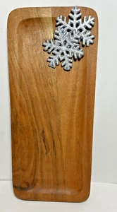 Wood Tray Decorative Snowflakes India Holiday Christmas Serving Tray Decor Piece - Picture 1 of 6