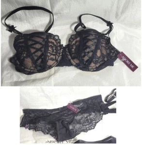 Adore Me Enny Balconette Padded Underwire Bra & Matching Panties - Black - 32C S - Picture 1 of 9