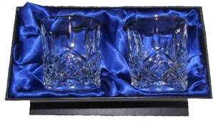 Pair of 24% Lead Crystal Whisky Mixer Glasses in Silk Lined Presentation Box - Picture 1 of 1