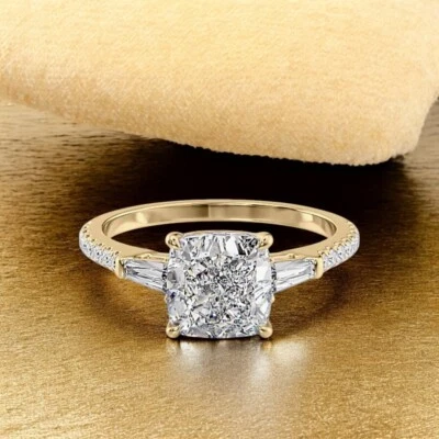 18k Yellow Gold Wedding Ring 1.20 Ct IGI Certified Lab Created Diamond Cushion  - Image 1 of 4