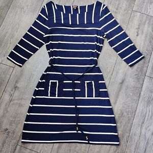 Phase Eight Women Blue/White Striped Dress Pocket Tie Belt Size UK12 Lightweight