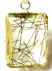 91.5ct Rutilated Quartz Gem Pendant 925 Sterling Silver Jewelry for Mother's Day - Picture 1 of 6