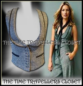 Kate Moss Topshop Wool Tweed Thick Winter Grey Salt/Pepper Waistcoat UK 14 42 - Picture 1 of 3