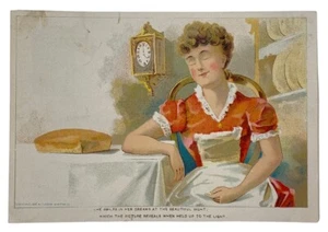 ANTIQUE MERCHANT’S TRADE CARD  "HOLD TO THE LIGHT" THE PURE BAKING POWDER - Picture 1 of 4