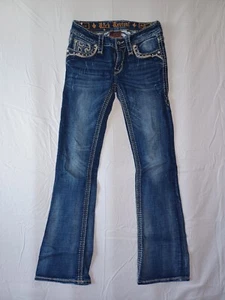 Rock Revival Ferry Straight Boot Cut Jeans Rhinestone Blue SZ 25 27 X 30 - Picture 1 of 9