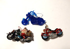 Three Motorcycle Ornaments All in Nice Shape Blue Red Santa Check Pictures