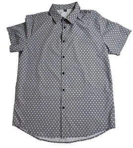 Mens Large Shirt Diamond Pattern Black Gray White Short Sleeve Retro Part - Picture 1 of 6