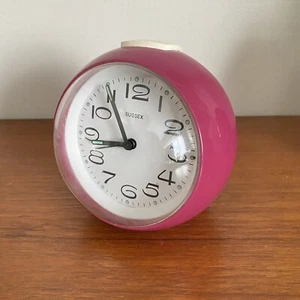 Vintage 60s SUSSEX Space AGE Plum PURPLE White PLASTIC Alarm CLOCK ~West Germany - Picture 1 of 20